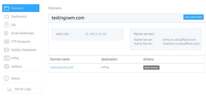 Screenshot of Cloud With Me domain manager Screenshot of Cloud With Me domain manager