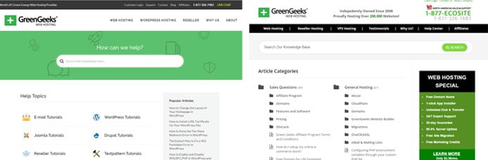 Screenshots of the GreenGeeks knowledgebase Screenshots of the GreenGeeks knowledgebase