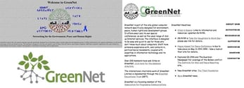 Screenshots of GreenNet's first websites