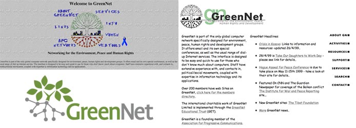 Screenshots of GreenNet's first websites Screenshots of GreenNet's first websites