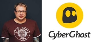Headshot of CyberGhost Co-Founder Robert Knapp and company logo