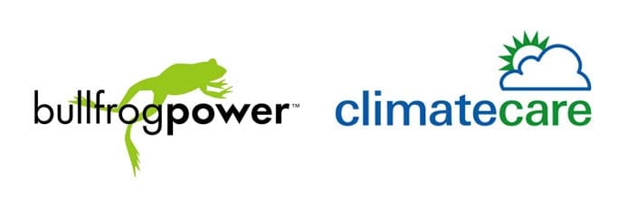 Bullfrog Power and ClimateCare logos Bullfrog Power and ClimateCare logos