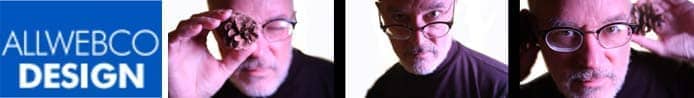Allwebco Designs logo and Founder headshot. Allwebco Designs logo and Founder headshot.