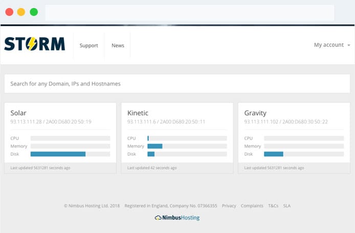 Screenshot of STORM control panel