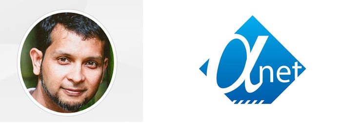 Headshot of Abu Sufian Haider and Alpha Net logo