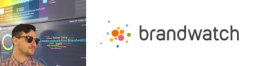 Kellan Terry, PR Data Manager at Brandwatch and company logo 