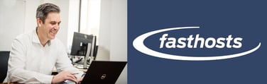 Fasthosts CEO Simon Yeoman and company logo 