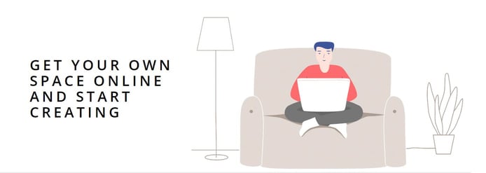 A graphic of a man working on a computer
