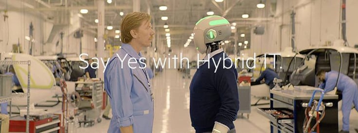 A worker meeting with a robot