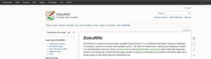 Screenshot of the DokuWiki site Screenshot of the DokuWiki site