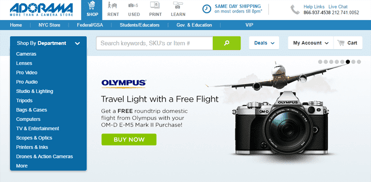 Screenshot of Adorama's homepage Screenshot of Adorama's homepage