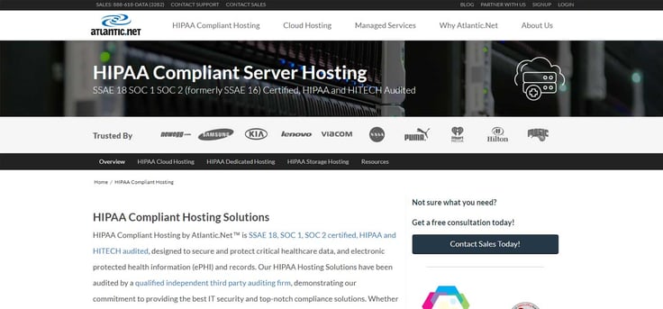 Screenshot of Atlantic.Net HIPAA-compliant hosting