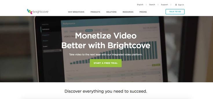Screenshot of Brightcove homepage