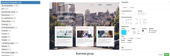 Screenshots of Contabo Website Builder