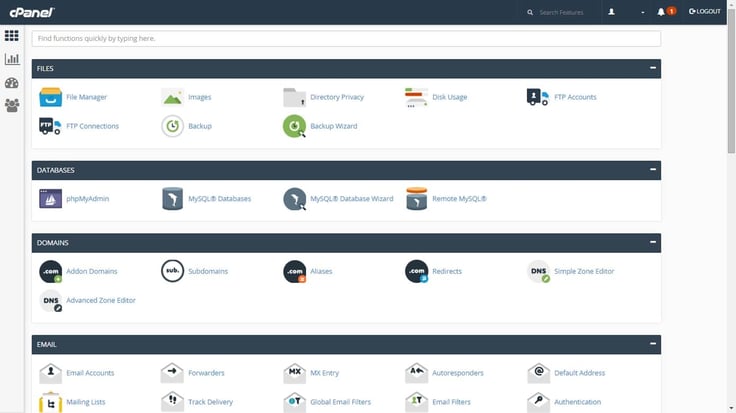 Screenshot of cPanel dashboard Screenshot of cPanel dashboard