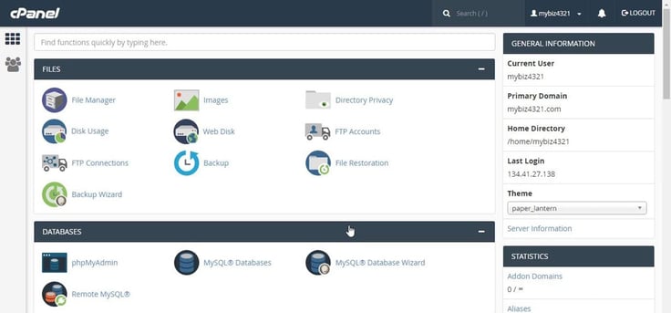 Screenshot of cPanel control panel