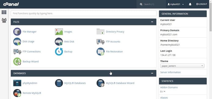 Screenshot of cPanel control panel Screenshot of cPanel control panel