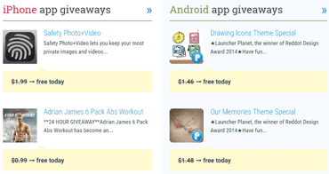 Screenshot of iPhone and Android app giveaways Screenshot of iPhone and Android app giveaways