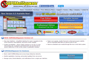 Screenshot of the SUPERAntiSoftware homepage