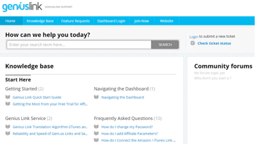 Screenshot from the Geniuslink Support page Screenshot from the Geniuslink Support page