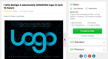 Screenshot of the packages available for a logo on Fiverr Screenshot of the packages available for a logo on Fiverr
