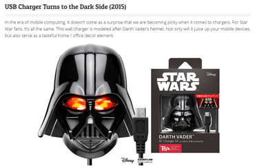 Screenshot from a blog about Star Wars-related USB products