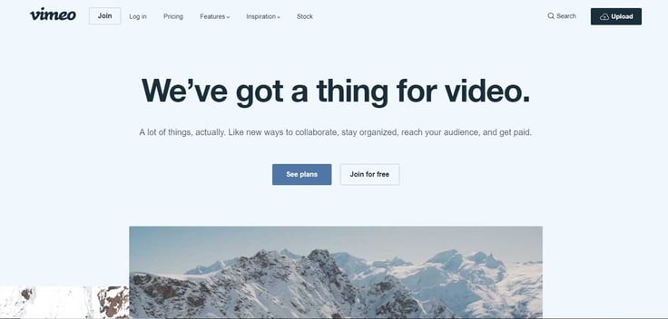 Screenshot of Vimeo homepage