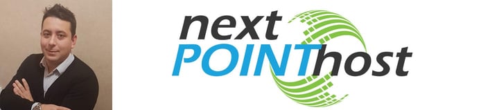 Headshot of NextPointHost Founder Genko Penev and company logo Headshot of NextPointHost Founder Genko Penev and company logo