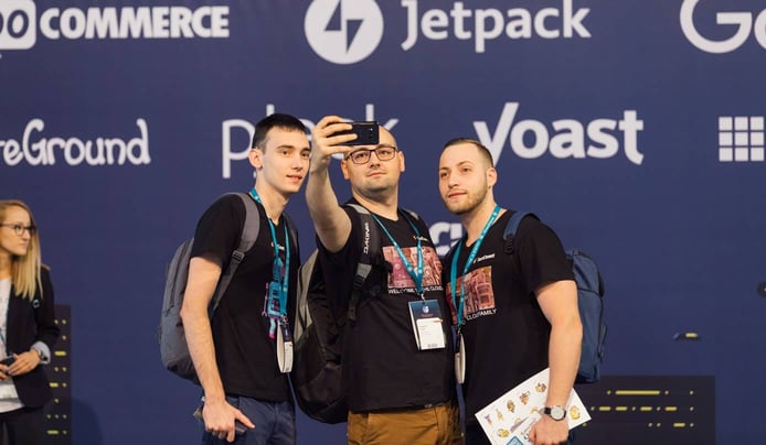 Photo of the FastComet team at the WorldCamp Europe Conference in 2018