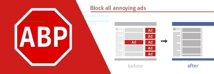 Adblock Plus logo and marketing graphic Adblock Plus logo and marketing graphic