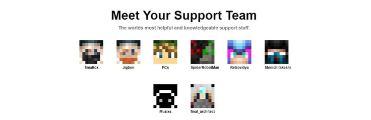 Minecraft icons representing support staff Minecraft icons representing support staff