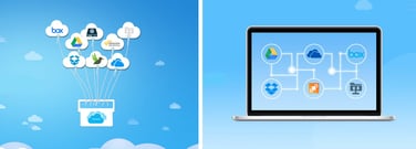 Graphic depicting multiple cloud environments Graphic depicting multiple cloud environments