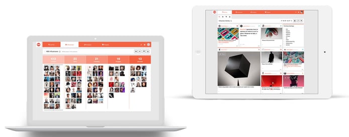 Photos of the Traackr platform on a laptop and tablet Photos of the Traackr platform on a laptop and tablet