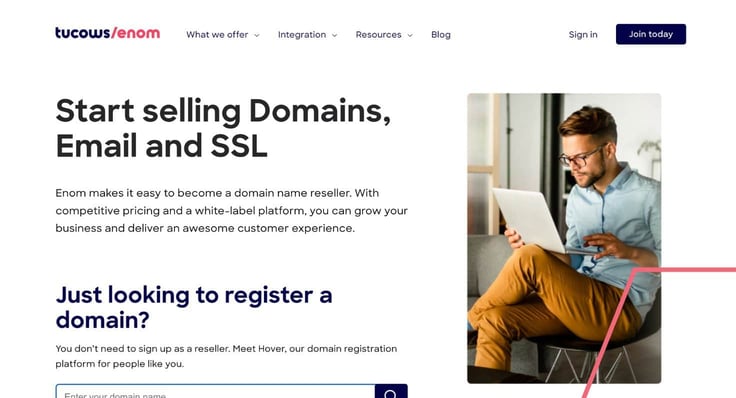 Enom partners with Hover to help you purchase domain names.