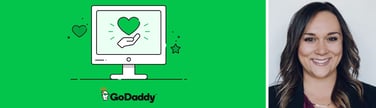 Collage of GoDaddy logo and Stacy Cline, Head of Corporate Social Responsibility