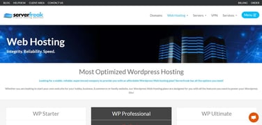 Screenshot of ServerFreak's WordPress hosting page