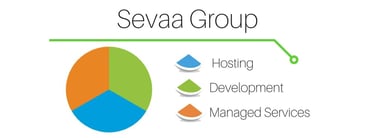 Pie chart representing Sevaa's services grouped into hosting, development, and managed services