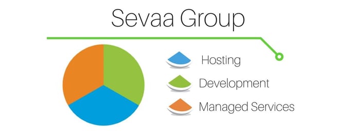 Pie chart representing Sevaa's services grouped into hosting, development, and managed services Pie chart representing Sevaa's services grouped into hosting, development, and managed services