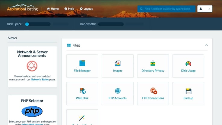 Screenshot of Aspiration Hosting dashboard