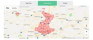 Screenshot of RSAWEB Johannesburg availability