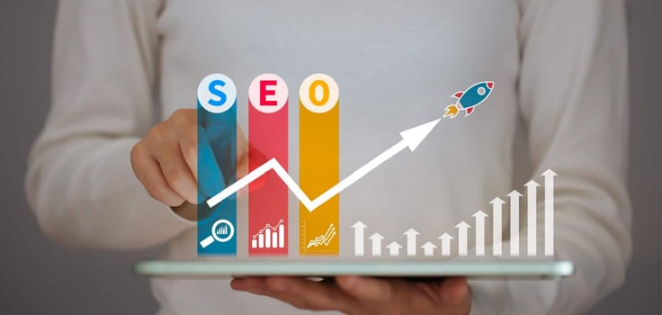 bar chart with SEO icons bar chart with SEO icons