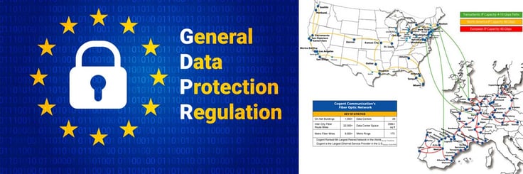 Graphic about the GDPR and map showing the fiberoptic network