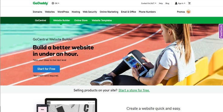 Screenshot of GoDaddy website