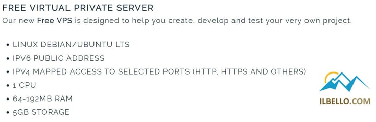 Screenshot of ilbello free VPS features