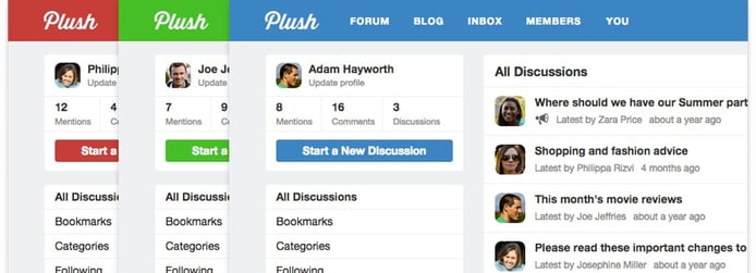 Collection of screenshots showing Plush Forums color customizations Collection of screenshots showing Plush Forums color customizations