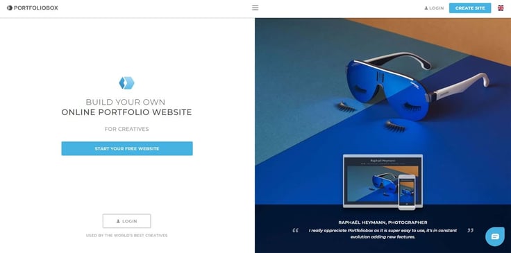 Screenshot of Portfoliobox website