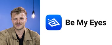 Alexander Hauerslev Jensen, CCO at Be My Eyes, and company logo