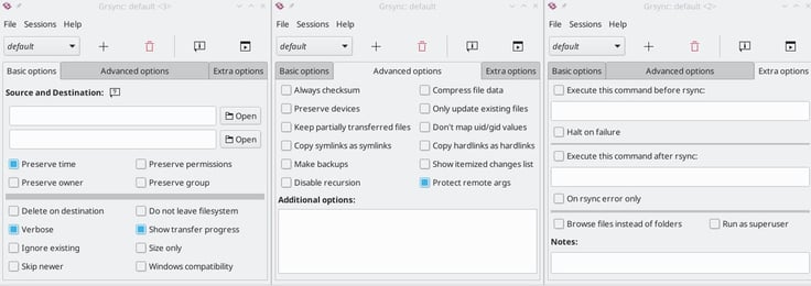 Screenshots of Grsync interface