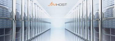 Photo of a datacenter with JVM Host logo