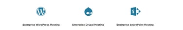WordPress, Drupal, and SharePoint logos